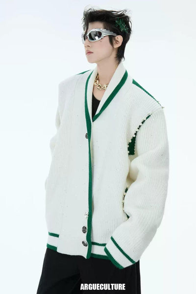 Pearled and Colored Outline Knit Jacket Korean Street Fashion Jacket By Argue Culture Shop Online at OH Vault