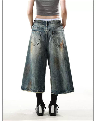 Stain Washed Wide Denim Shorts Korean Street Fashion Shorts By Mr Nearly Shop Online at OH Vault