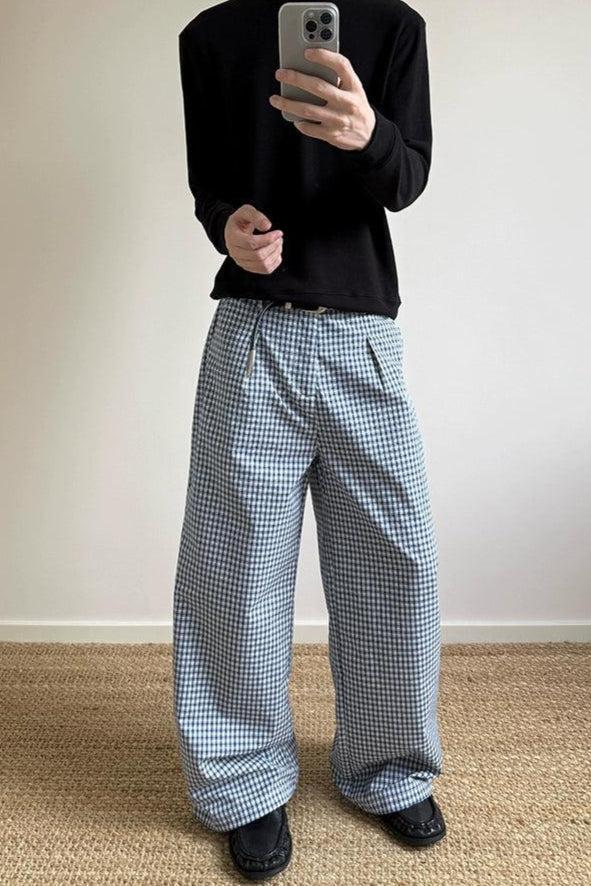 Checkered Wide Leg Pants Korean Street Fashion Pants By A PUEE Shop Online at OH Vault