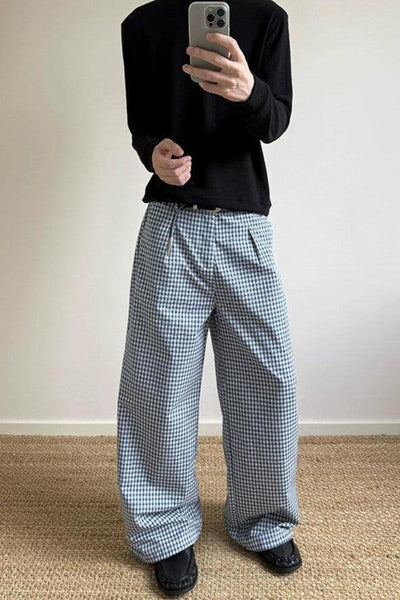 Checkered Wide Leg Pants Korean Street Fashion Pants By A PUEE Shop Online at OH Vault