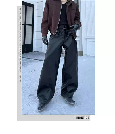 Waist Belt Faux Leather Pants Korean Street Fashion Pants By Turn Tide Shop Online at OH Vault