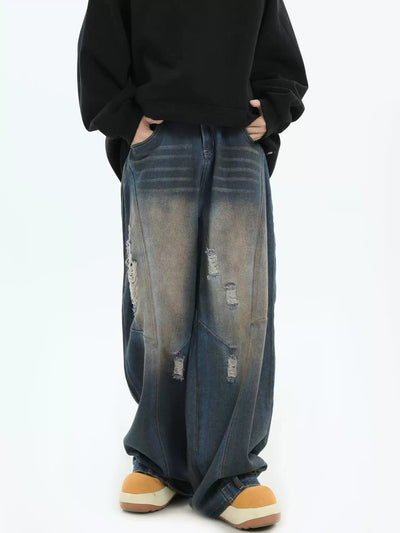 Distressed Spots Loose Faded Jeans Korean Street Fashion Jeans By INS Korea Shop Online at OH Vault