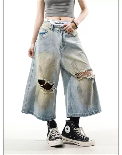 Stone Washed Ripped Denim Shorts Korean Street Fashion Shorts By Mr Nearly Shop Online at OH Vault