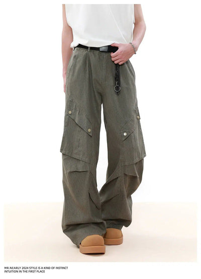 Washed Buttoned Pleats Cargo Pants Korean Street Fashion Pants By Mr Nearly Shop Online at OH Vault