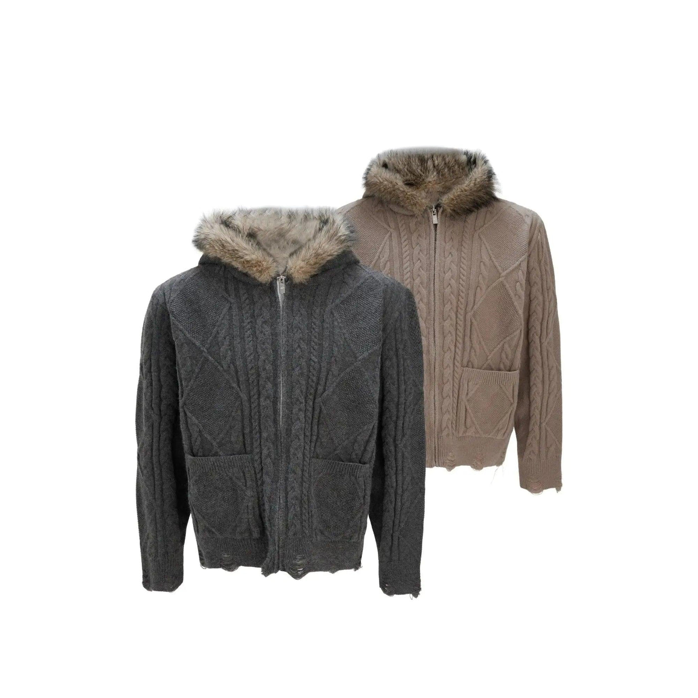 Faux Fur Collar Zipped Sweater Korean Street Fashion Sweater By Argue Culture Shop Online at OH Vault