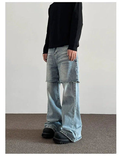 Stitched Two-Piece Raw Edge Jeans Korean Street Fashion Jeans By A PUEE Shop Online at OH Vault