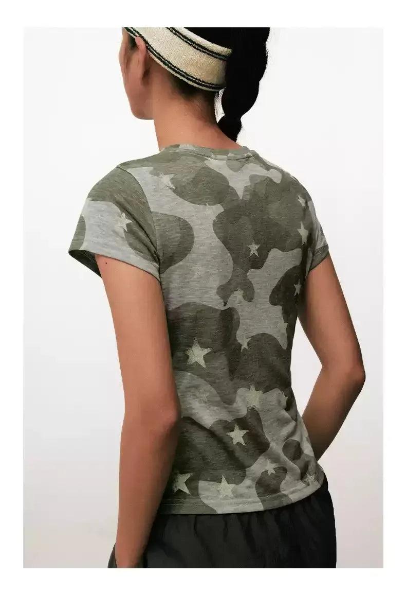 Stars Print Camo T-Shirt Korean Street Fashion T-Shirt By Conp Conp Shop Online at OH Vault