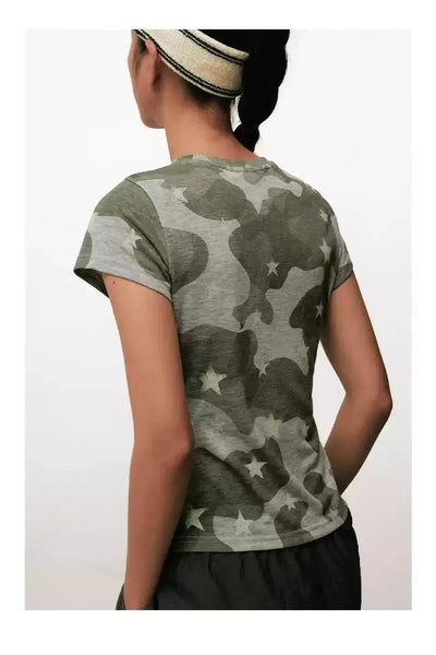 Stars Print Camo T-Shirt Korean Street Fashion T-Shirt By Conp Conp Shop Online at OH Vault