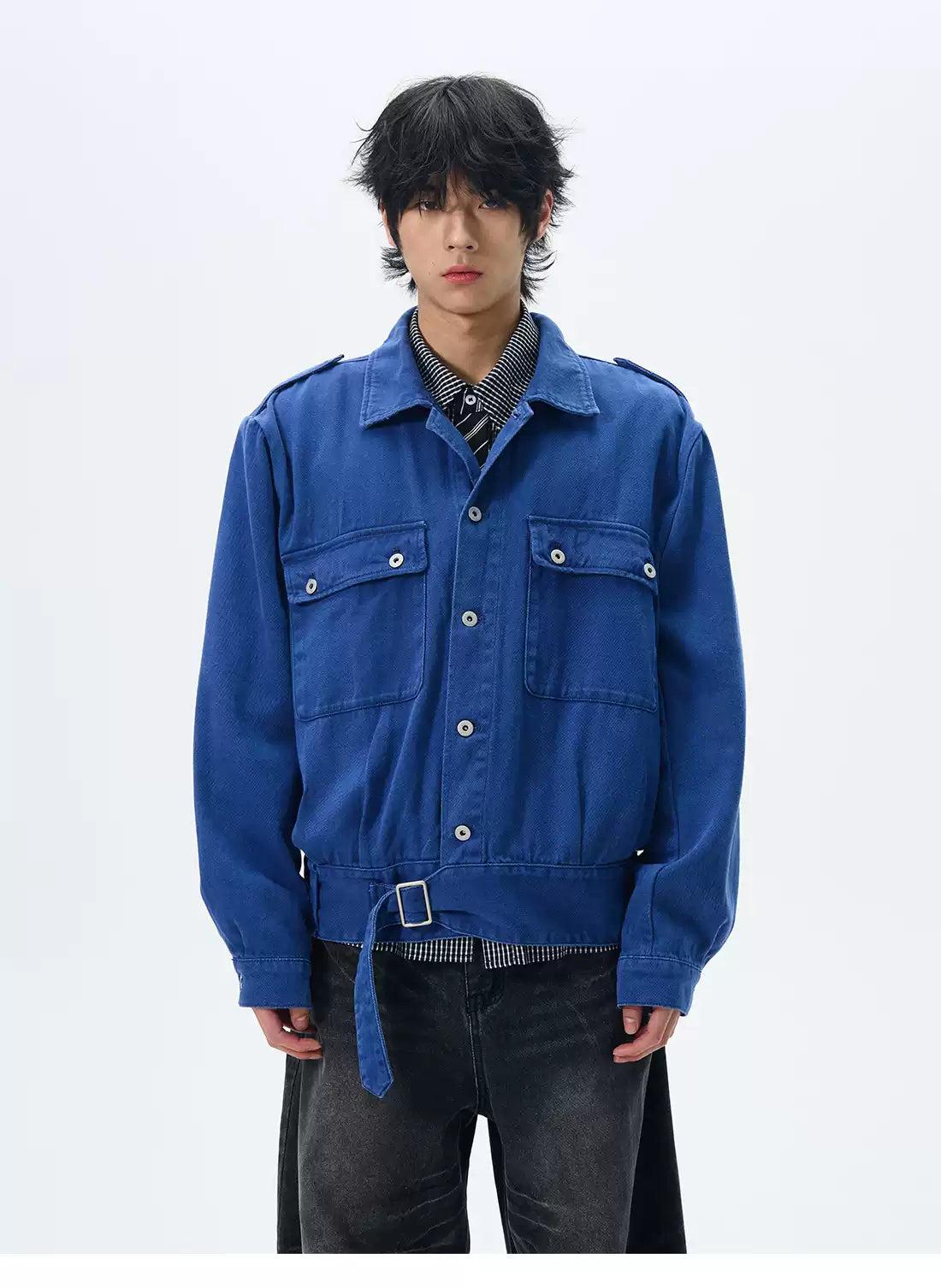 Strap Hem Buttoned Jacket Korean Street Fashion Jacket By 77Flight Shop Online at OH Vault