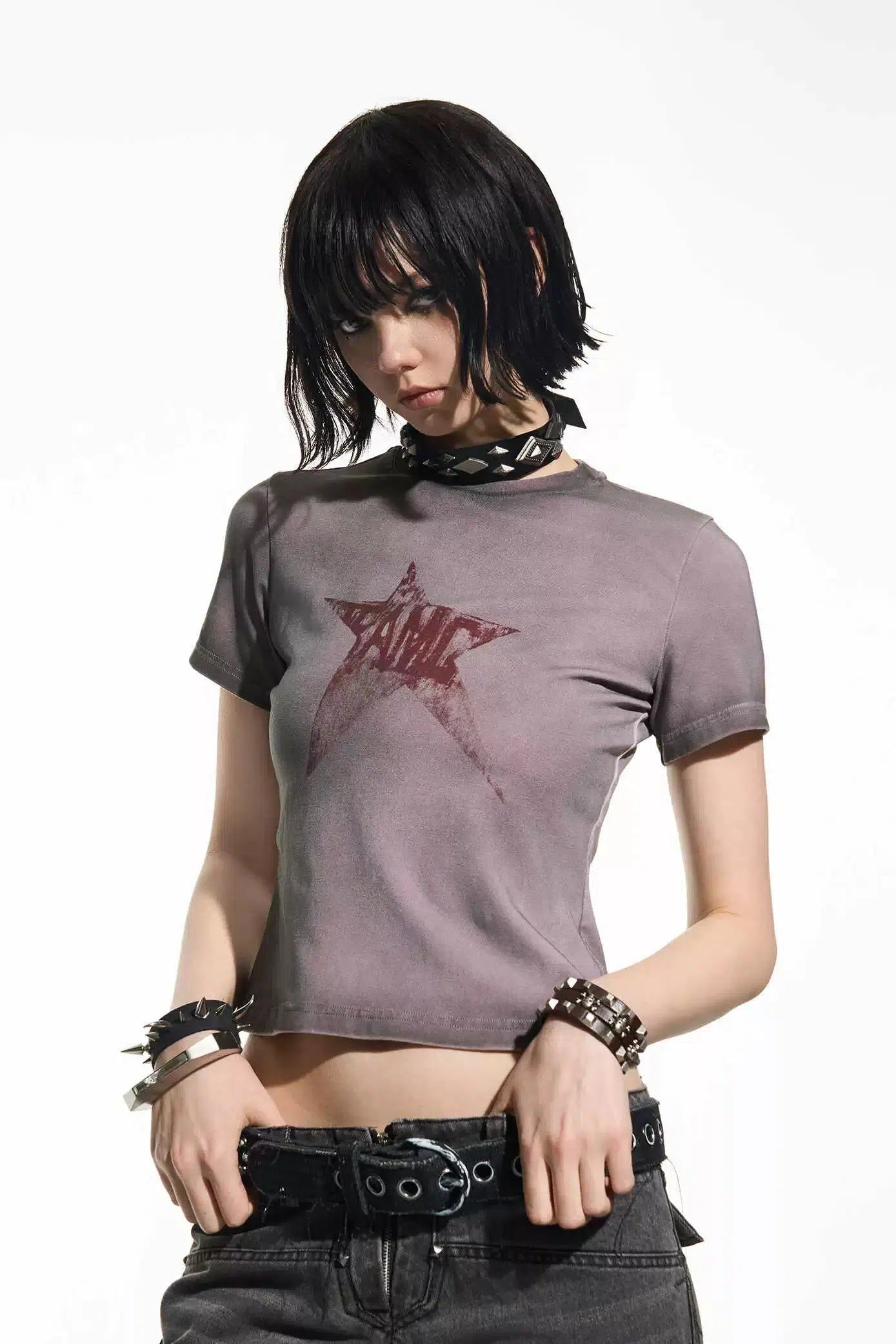 Grunge Star Cropped T-Shirt Korean Street Fashion T-Shirt By Team Geek Shop Online at OH Vault