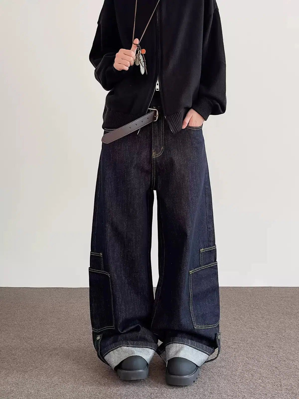 Clean Fit Rolled-Up Jeans Korean Street Fashion Jeans By A PUEE Shop Online at OH Vault