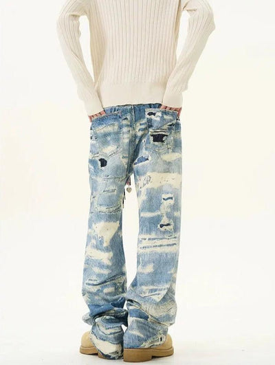 Washed Ripped Pattern Jeans Korean Street Fashion Jeans By 77Flight Shop Online at OH Vault