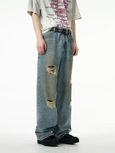 Distressed Spots Faded Jeans Korean Street Fashion Jeans By 77Flight Shop Online at OH Vault