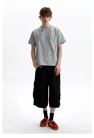 Lined Detail Versatile T-Shirt Korean Street Fashion T-Shirt By A PUEE Shop Online at OH Vault
