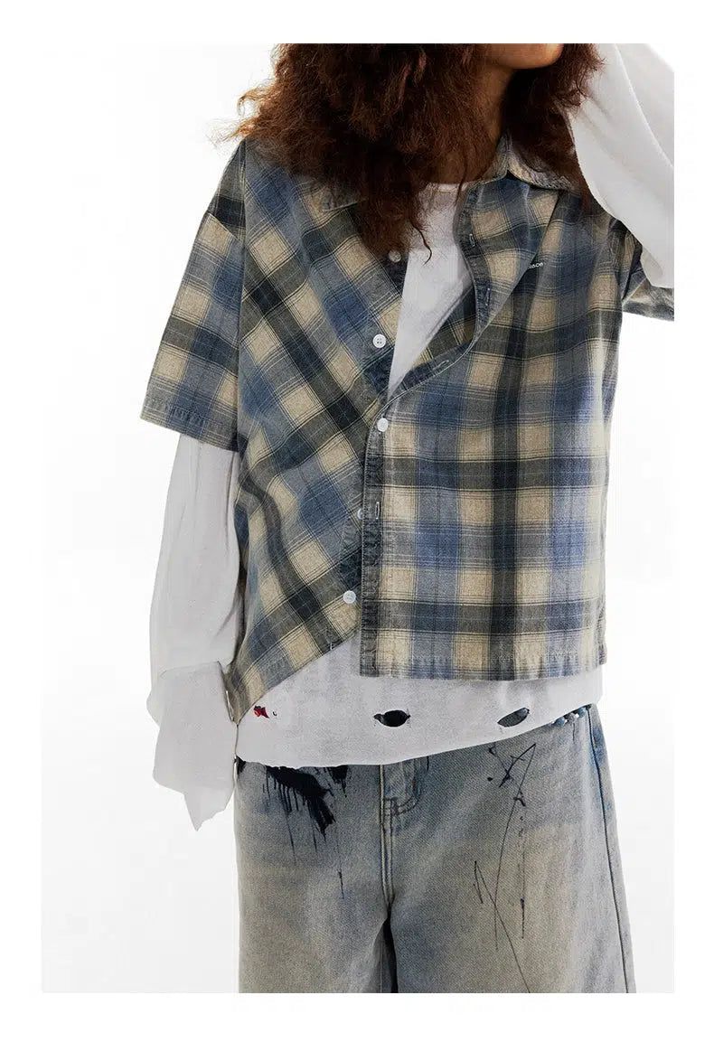 Nonparallel Plaid Buttoned Shirt Korean Street Fashion Shirt By Conp Conp Shop Online at OH Vault