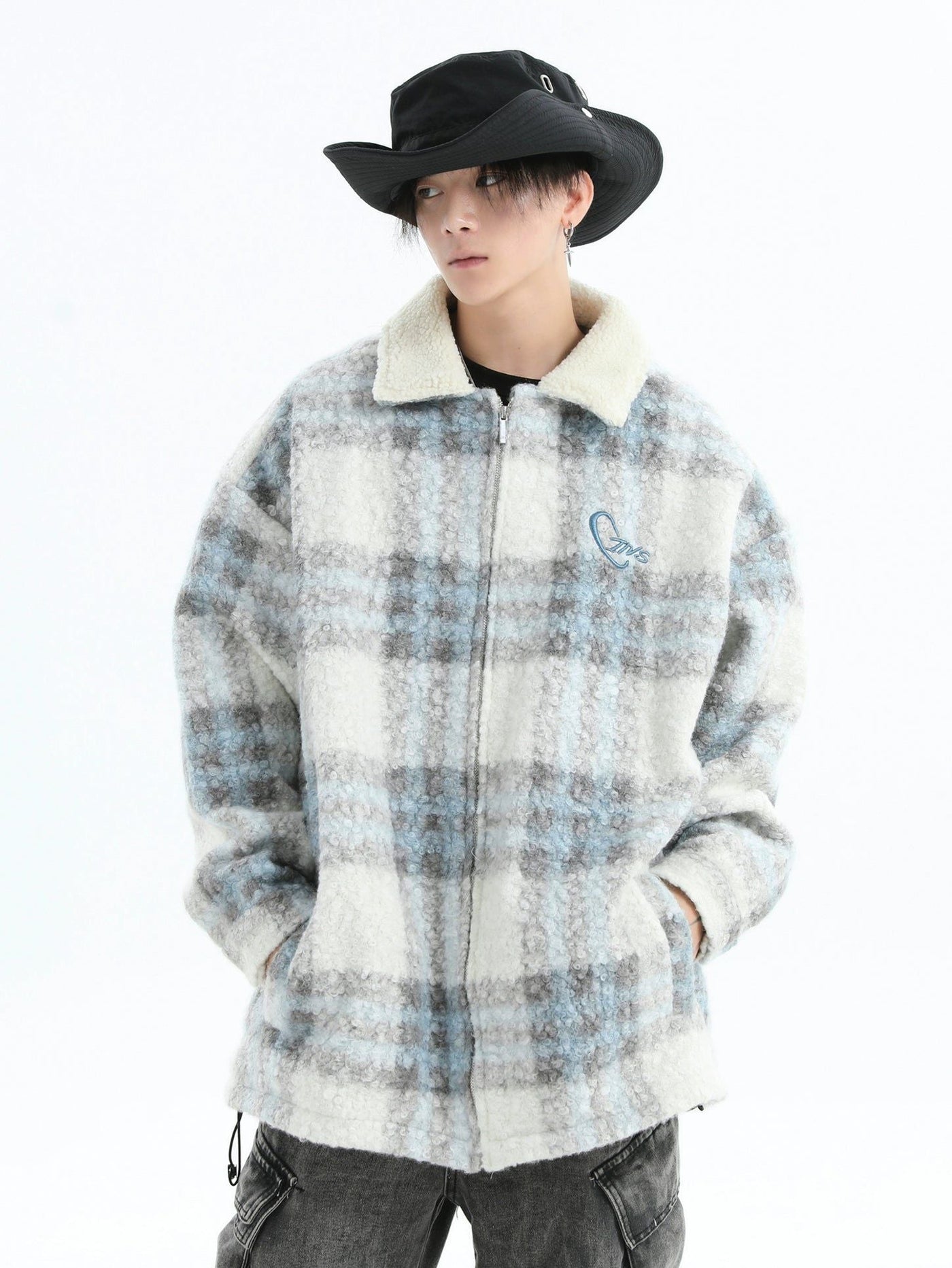 Fuzzy Plaid Jacket Korean Street Fashion Jacket By INS Korea Shop Online at OH Vault