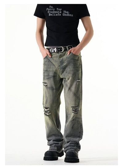 Tie-Dyed Slim Fit Ripped Jeans Korean Street Fashion Jeans By A PUEE Shop Online at OH Vault