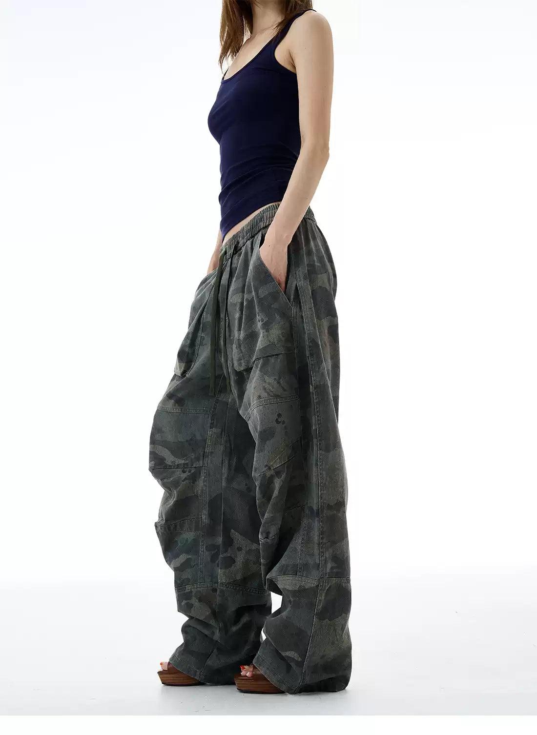 Gartered Waist Loose Camouflage Pants Korean Street Fashion Pants By 77Flight Shop Online at OH Vault