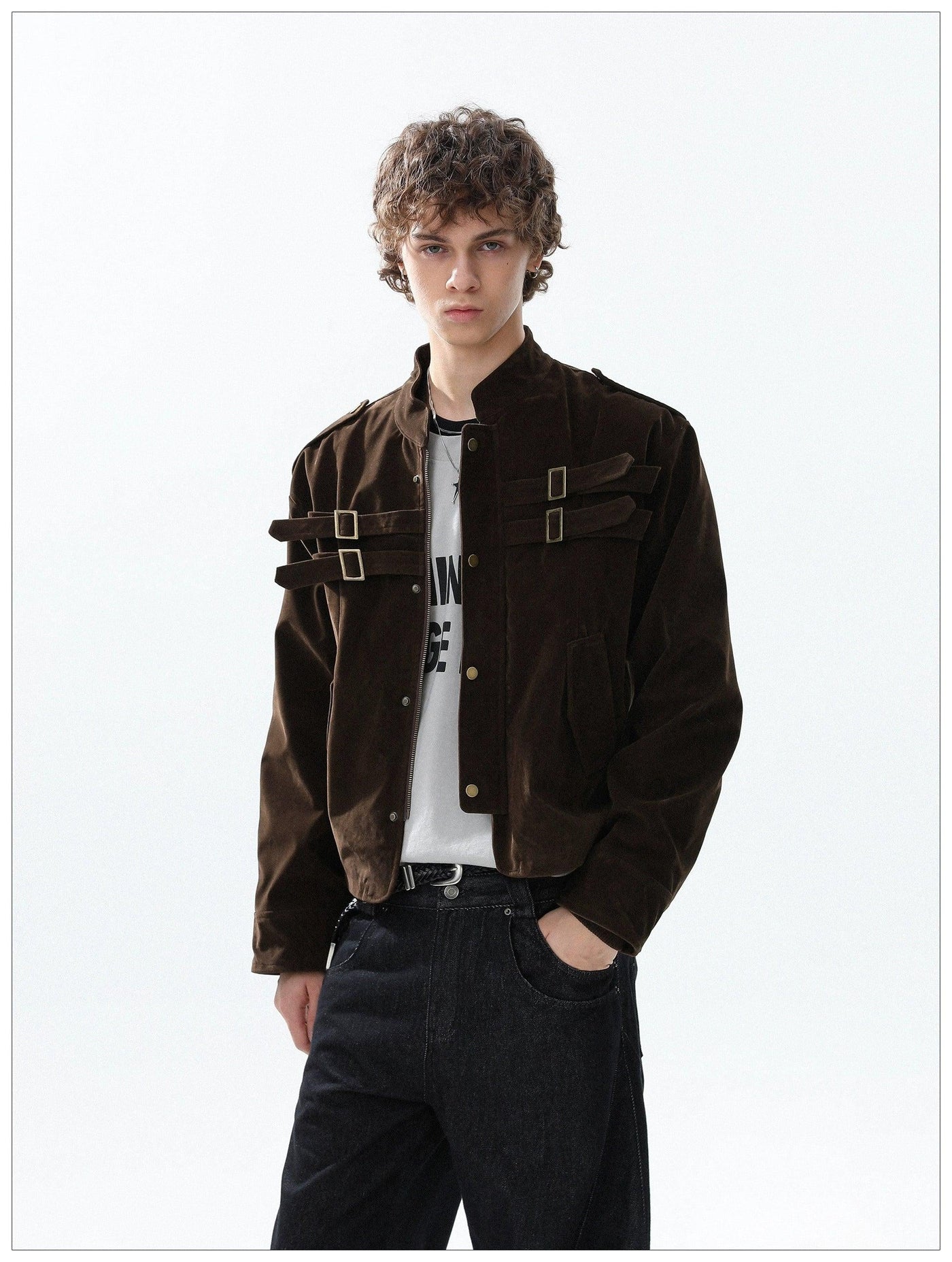 Metal Buckle Short Jacket Korean Street Fashion Jacket By Mr Nearly Shop Online at OH Vault