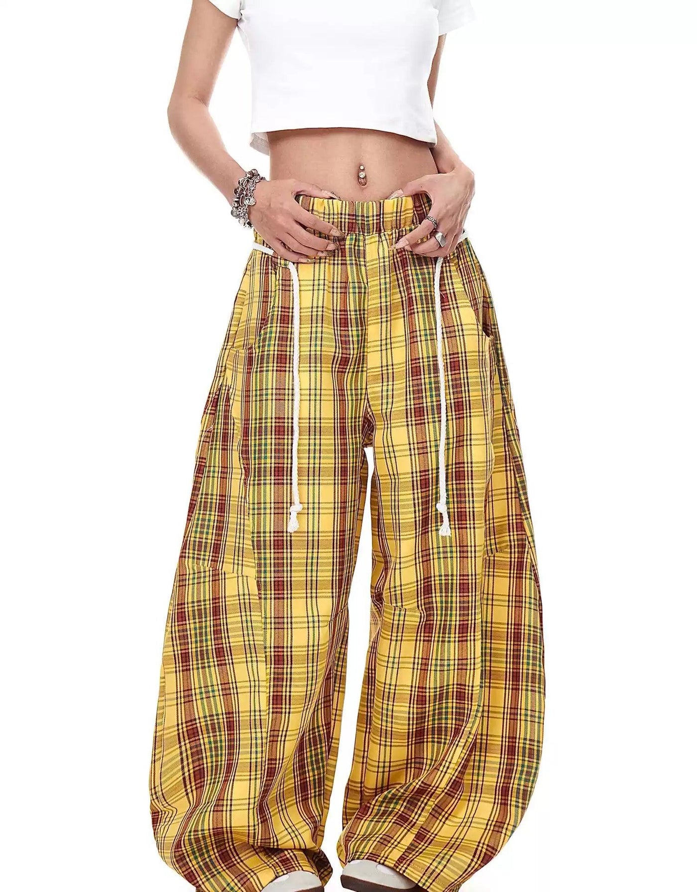 Gartered Plaid Pattern Wide Pants Korean Street Fashion Pants By Blacklists Shop Online at OH Vault