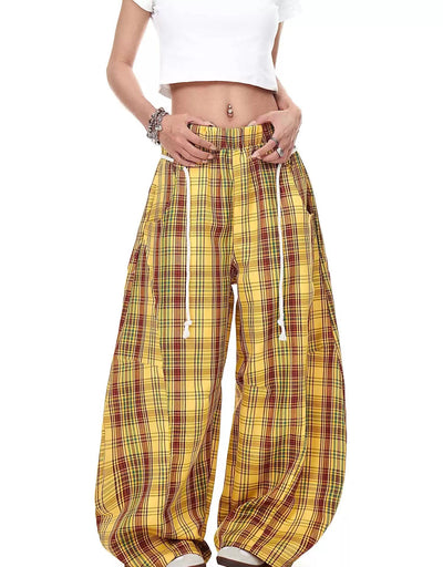 Gartered Plaid Pattern Wide Pants Korean Street Fashion Pants By Blacklists Shop Online at OH Vault