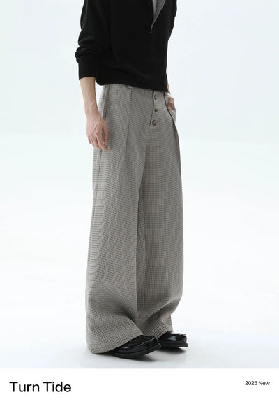 Pleated Buttoned Line Gingham Pants Korean Street Fashion Pants By Turn Tide Shop Online at OH Vault