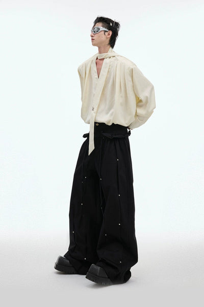 Pleated and Textured Flowy Blazer Korean Street Fashion Pants By Argue Culture Shop Online at OH Vault