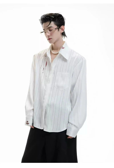 Line Textured Sheer Buttoned Shirt Korean Street Fashion Shirt By Argue Culture Shop Online at OH Vault