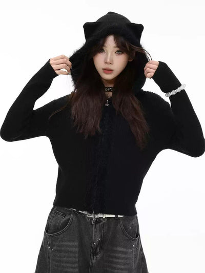 Cat Ears Hooded Zipped Sweater Korean Street Fashion Sweater By INS Korea Shop Online at OH Vault