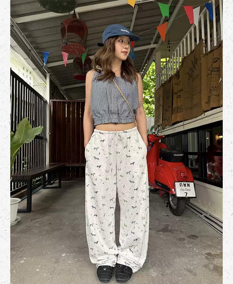 Daschund Pattern Drawstring Sweatpants Korean Street Fashion Pants By Made Extreme Shop Online at OH Vault