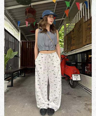 Daschund Pattern Drawstring Sweatpants Korean Street Fashion Pants By Made Extreme Shop Online at OH Vault
