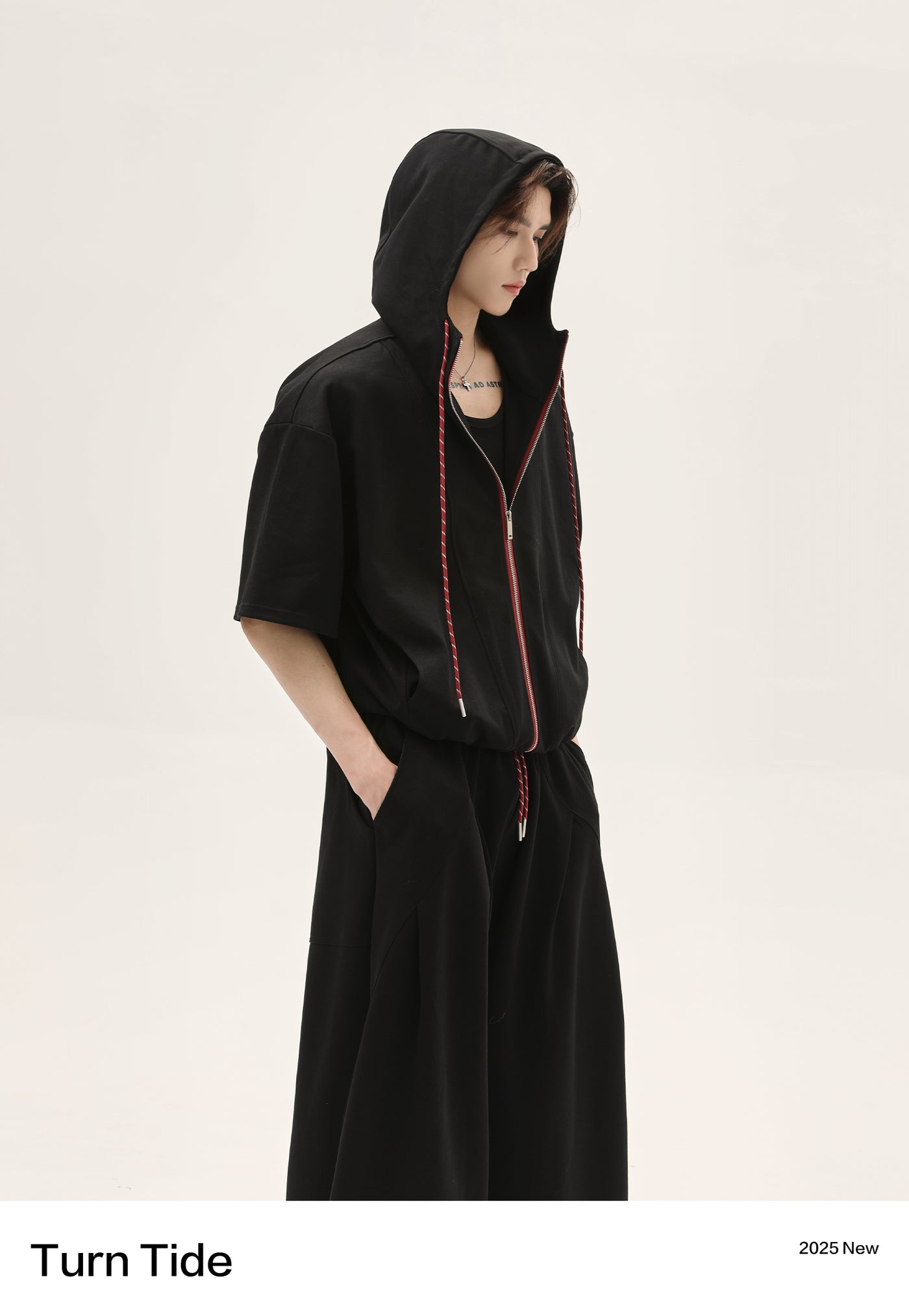 Contrast Drawstring Zipped Hoodie & Pleated Sweatpants Set Korean Street Fashion Clothing Set By Turn Tide Shop Online at OH Vault
