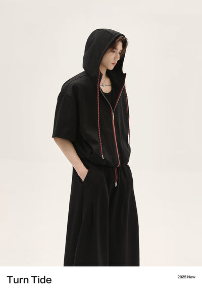 Contrast Drawstring Zipped Hoodie & Pleated Sweatpants Set Korean Street Fashion Clothing Set By Turn Tide Shop Online at OH Vault