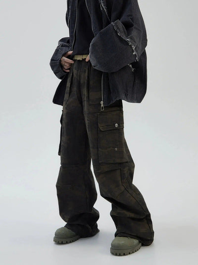 Camouflage Straight Wide Cargo Pants Korean Street Fashion Pants By Ash Dark Shop Online at OH Vault