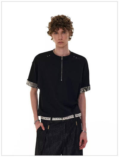 Contrast Spliced Sleeve Half-Zipped T-Shirt Korean Street Fashion T-Shirt By Mr Nearly Shop Online at OH Vault