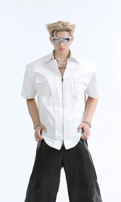 Structured Lines Boxy Zipped Shirt Korean Street Fashion Shirt By Turn Tide Shop Online at OH Vault