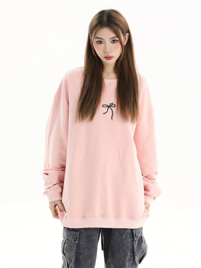 Stitched Minimal Logo Crewneck Korean Street Fashion Crewneck By INS Korea Shop Online at OH Vault