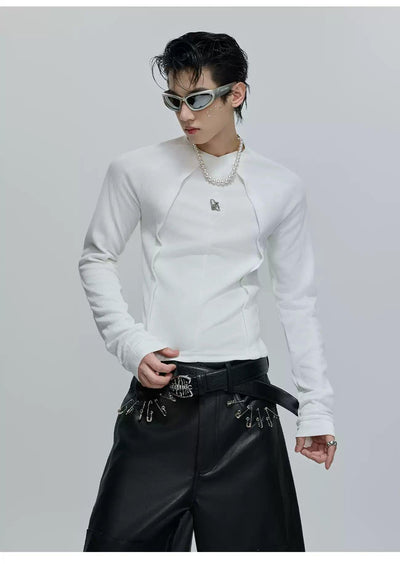 Slim Fit Structured Long Sleeve T-Shirt Korean Street Fashion T-Shirt By Argue Culture Shop Online at OH Vault