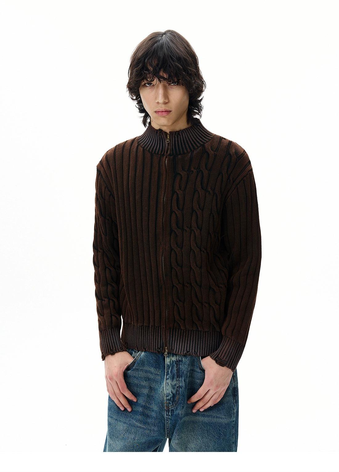 Distressed Asymmetric Cable Knit Jacket Korean Street Fashion Jacket By 77Flight Shop Online at OH Vault