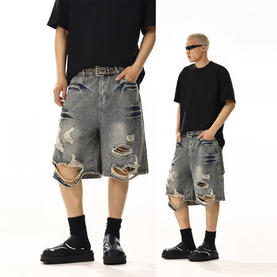 Faded Ripped Hole Denim Shorts Korean Street Fashion Shorts By MEBXX Shop Online at OH Vault