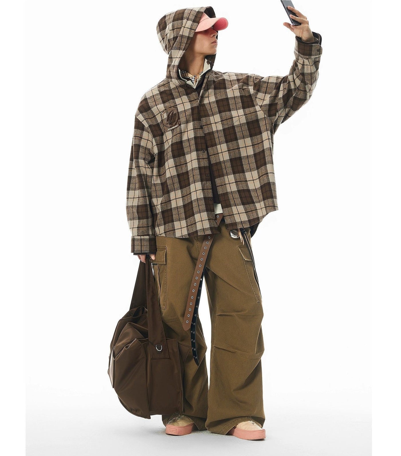 Plush Embroidered Hooded Plaid Shirt Korean Street Fashion Shirt By JHYQ Shop Online at OH Vault