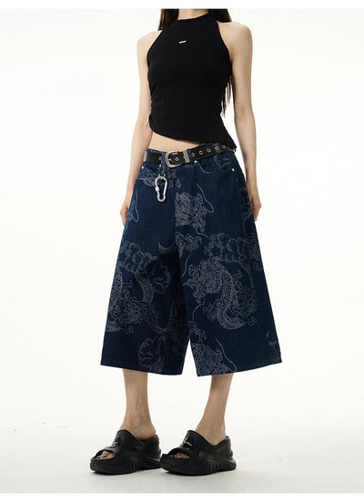 Dragon Pattern Denim Shorts Korean Street Fashion Shorts By 77Flight Shop Online at OH Vault