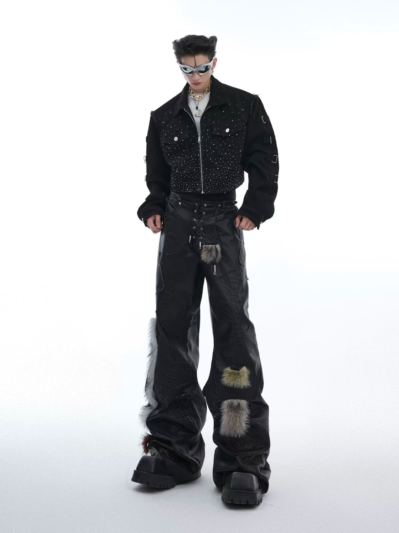 Spliced PU Leather & Fur Pants Korean Street Fashion Pants By Argue Culture Shop Online at OH Vault