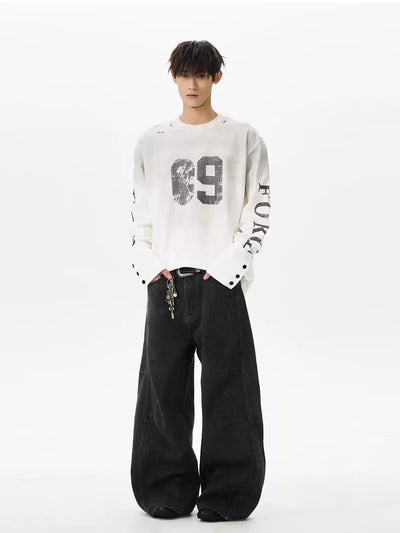 Distressed Graphic Long Sleeve T-Shirt Korean Street Fashion T-Shirt By A PUEE Shop Online at OH Vault