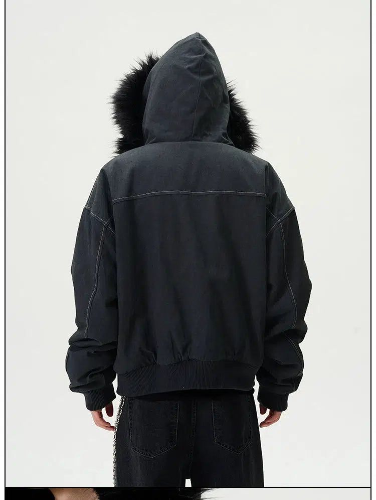 Stitched Fur Hooded Lined Jacket Korean Street Fashion Jacket By 77Flight Shop Online at OH Vault