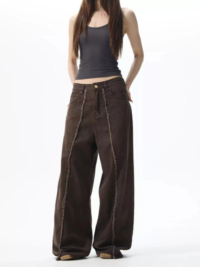 Raw Edge Seamed Jeans Korean Street Fashion Jeans By 77Flight Shop Online at OH Vault