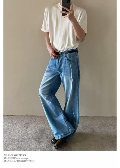 Raw Edge Panels Straight Jeans Korean Street Fashion Jeans By MaxDstr Shop Online at OH Vault