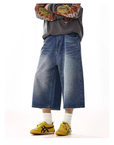 Faded Effect & Whiskers Denim Shorts Korean Street Fashion Shorts By MEBXX Shop Online at OH Vault