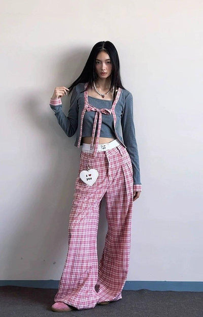 Casual Plaid Buttoned Pants