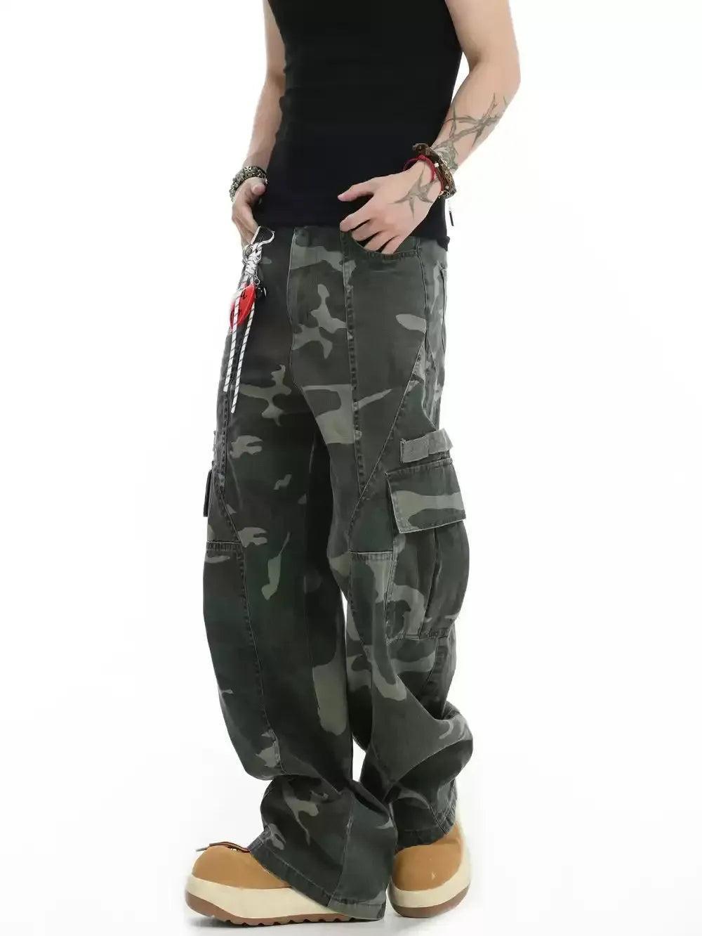 Faded Camo Big Pocket Cargo Pants Korean Street Fashion Pants By INS Korea Shop Online at OH Vault
